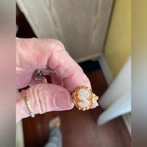 Gold Cameo Ring in Orange and Cream - Classic Women's Jewelry